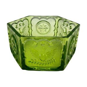 Tiara Indiana Colonial Green Glass Eagle & Stars Hexagonal Candy Dish Vintage